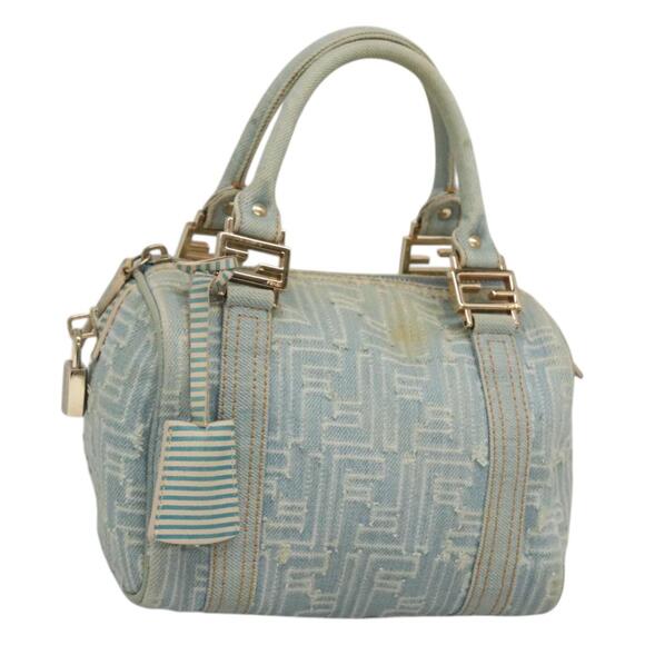 FENDI Zucca Canvas Hand Bag Light Blue Gold - Picture 1 of 13